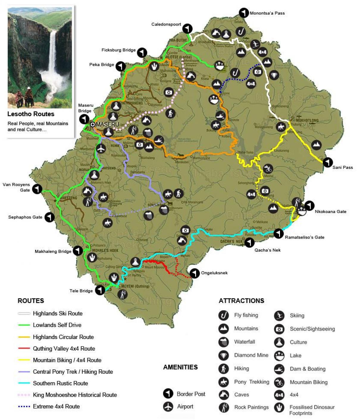 žemėlapis Lesotas turistų