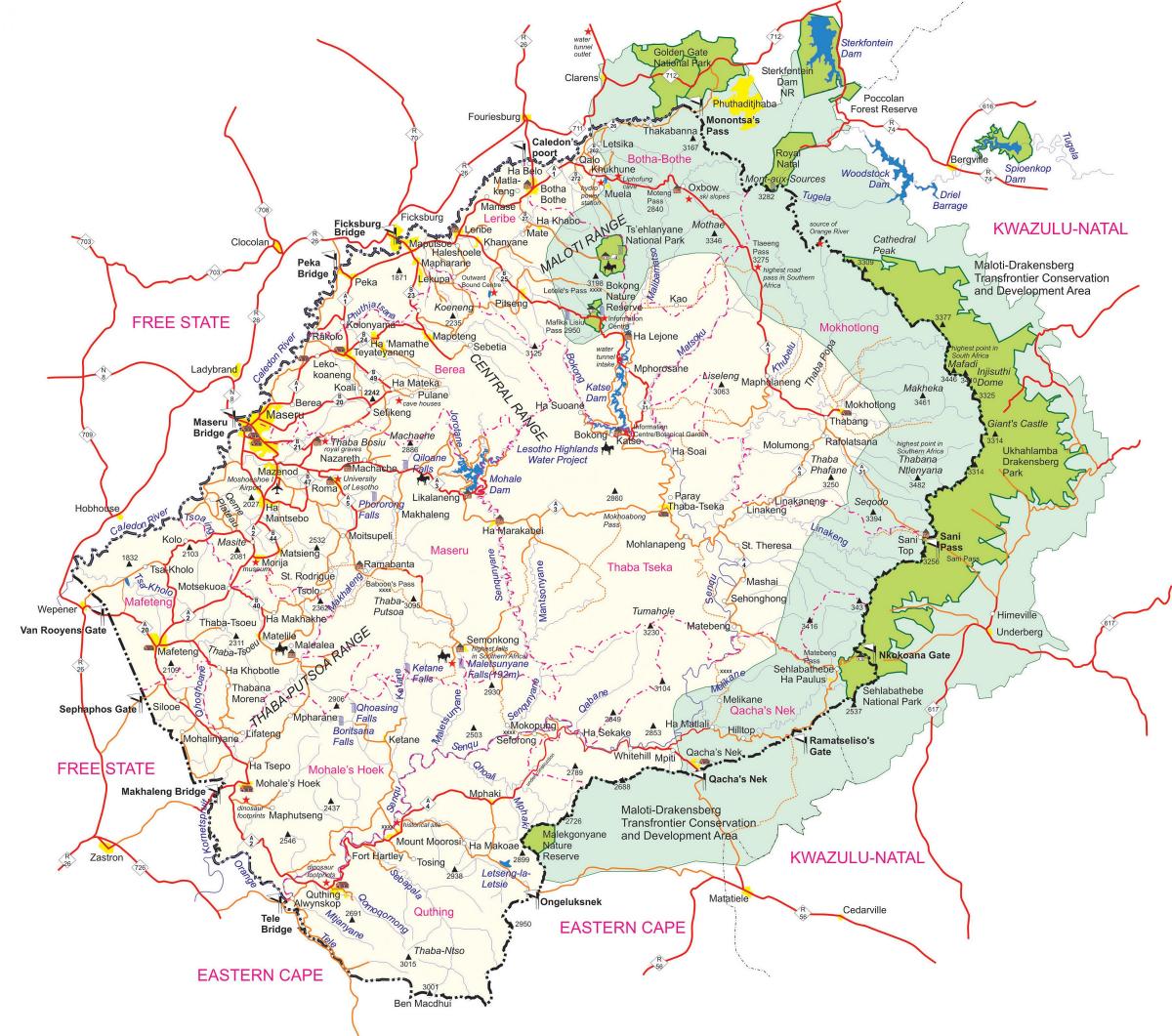 žemėlapis detalus planas Lesotas