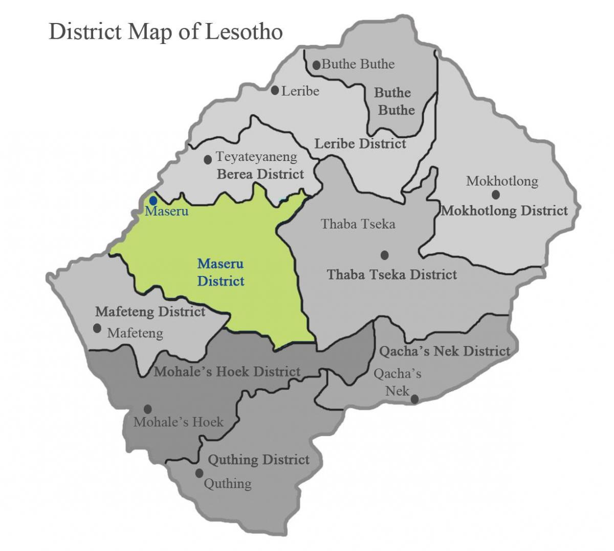žemėlapis Lesotas rodo rajonų